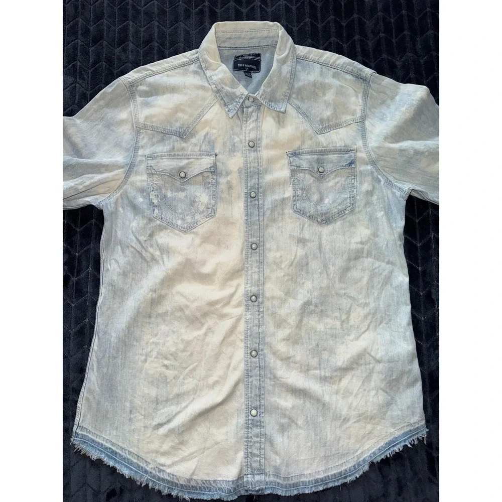 True Religion Men's Rocky Pearl Snap Denim Western Long Sleeve Shirt‎ Size 2XL